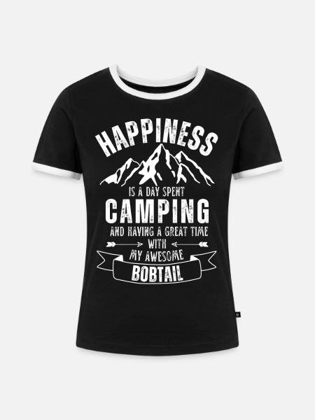 Camping und Bobtail - Frauen Kontrast-T-Shirt - Schwarz/Weiß