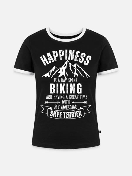 Radfahren und Skye-Terrier - Frauen Kontrast-T-Shirt - Schwarz/Weiß