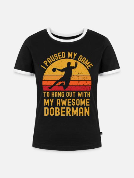 Handball und Dobermann - Frauen Kontrast-T-Shirt - Schwarz/Weiß