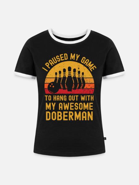 Bowling und Dobermann - Frauen Kontrast-T-Shirt - Schwarz/Weiß