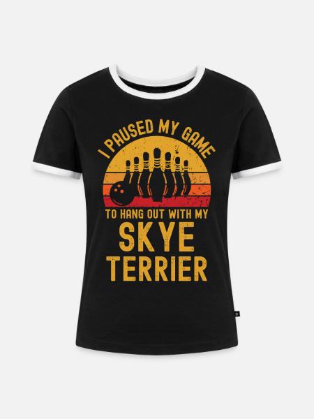 Bowling und Skye-Terrier - Frauen Kontrast-T-Shirt - Schwarz/Weiß