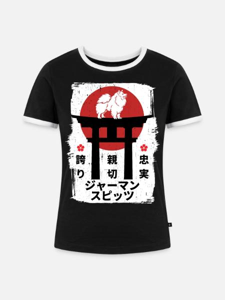 Deutsch-Spitzhund Japan Kanji - Frauen Kontrast-T-Shirt - Schwarz/Weiß