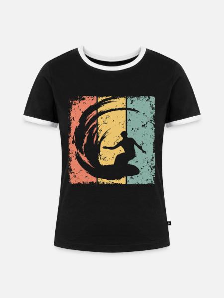Surfen im Retro - Frauen Kontrast-T-Shirt - Schwarz/Weiß