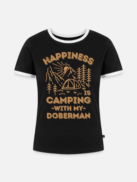 Camping mit Dobermann - Frauen Kontrast-T-Shirt - Schwarz/Weiß