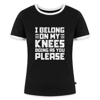 Sadomaso BDSM Domina SM Sado Maso Geschenk - Frauen Kontrast-T-Shirt - Schwarz/Weiß - Vorne - Selfina (174cm)