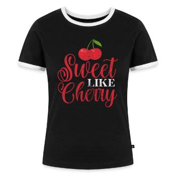 Kirsche - Frauen Kontrast-T-Shirt - Schwarz/Weiß - Vorne - Selfina (174cm)