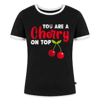 Kirsche - Frauen Kontrast-T-Shirt - Schwarz/Weiß - Vorne - Selfina (174cm)