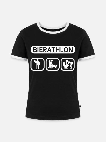 Bierathlon Saufen Ficken Kotzen - Frauen Kontrast-T-Shirt - Schwarz/Weiß