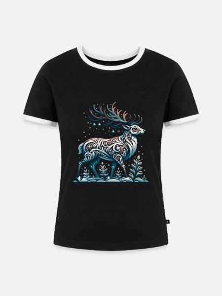 Rentier Winter Schnee Winterurlaub - Frauen Kontrast-T-Shirt - Schwarz/Weiß