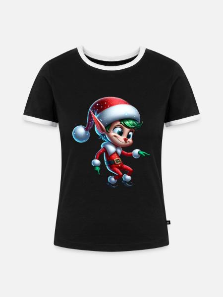 Lustiger Elf Tanzt Weihnachten - Frauen Kontrast-T-Shirt - Schwarz/Weiß