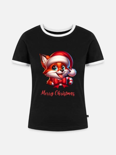 Fuchs Weihnachten - Frauen Kontrast-T-Shirt - Schwarz/Weiß