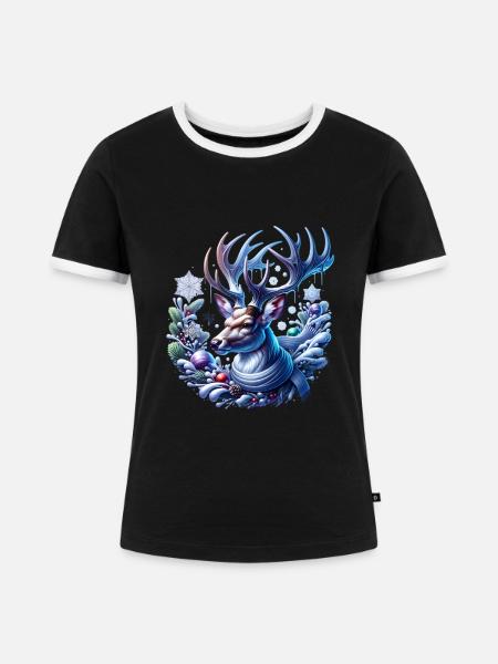 Winterlicher Hirsch Winter - Frauen Kontrast-T-Shirt - Schwarz/Weiß