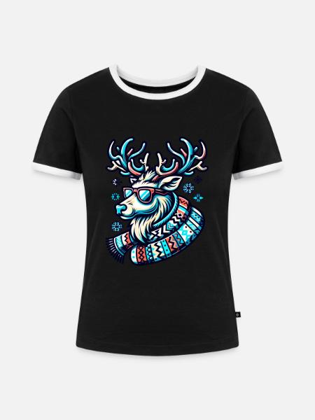 Weihnachts Hirsch Cool Weihnachtsfeier - Frauen Kontrast-T-Shirt - Schwarz/Weiß