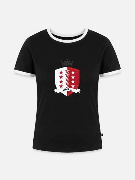 Drapeau Valais Wallis - Frauen Kontrast-T-Shirt - Schwarz/Weiß