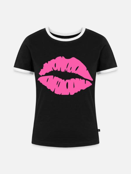 kuss lippen - Frauen Kontrast-T-Shirt - Schwarz/Weiß
