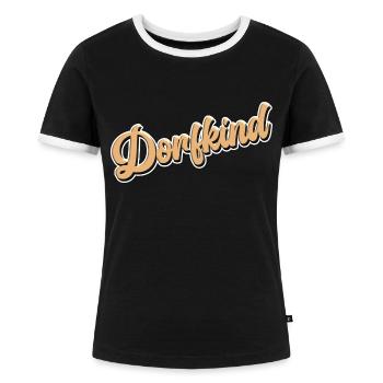Dorfkind, Land, Eifel, Dorf, Spruch, fun - Frauen Kontrast-T-Shirt - Schwarz/Weiß - Vorne - Selfina (174cm)