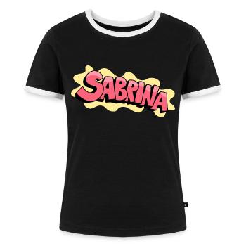 Grafitti Name Sabrina - Frauen Kontrast-T-Shirt - Schwarz/Weiß - Vorne - Selfina (174cm)