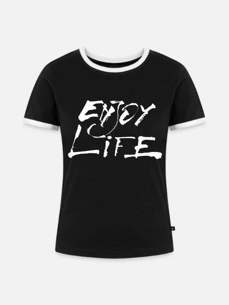 Enjoy Life weiss - Frauen Kontrast-T-Shirt - Schwarz/Weiß