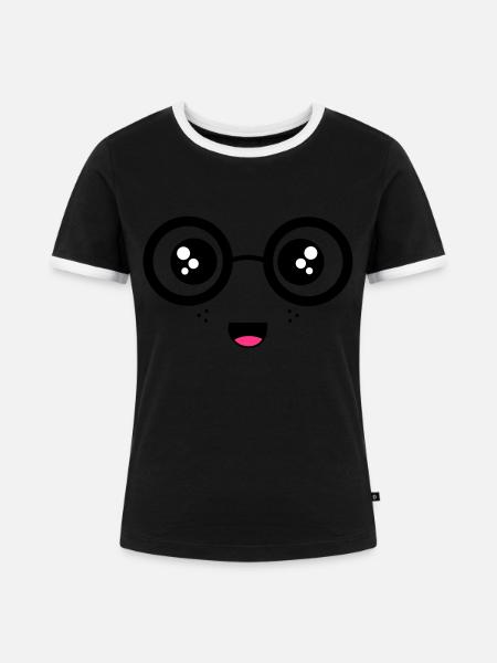 Nerdy Face - Frauen Kontrast-T-Shirt - Schwarz/Weiß