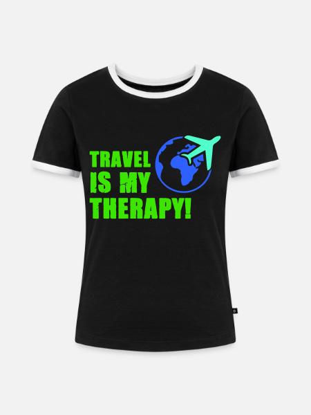 travel is my therapy - Frauen Kontrast-T-Shirt - Schwarz/Weiß