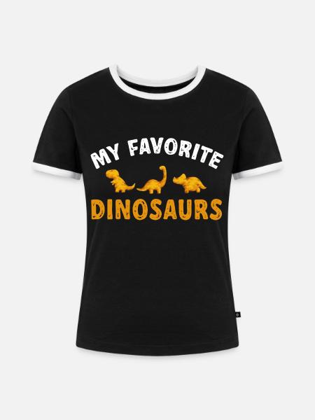 Dino Nuggets Dinosaurier Chicken Nuggets - Frauen Kontrast-T-Shirt - Schwarz/Weiß