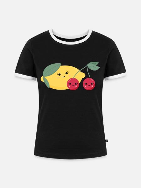 Zitrone & Kirschen - Frauen Kontrast-T-Shirt - Schwarz/Weiß