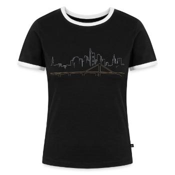 Frankfurt Skyline | Mainhattan Lineart - Frauen Kontrast-T-Shirt - Schwarz/Weiß - Vorne - Selfina (174cm)