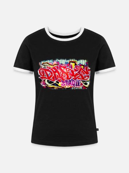 Berliner Mauer Graffiti Schrift - Frauen Kontrast-T-Shirt - Schwarz/Weiß