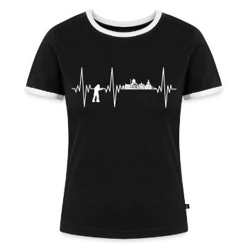 Dresden Silhouette Herzschlag Feuerwehr Geschenk - Frauen Kontrast-T-Shirt - Schwarz/Weiß - Vorne - Selfina (174cm)