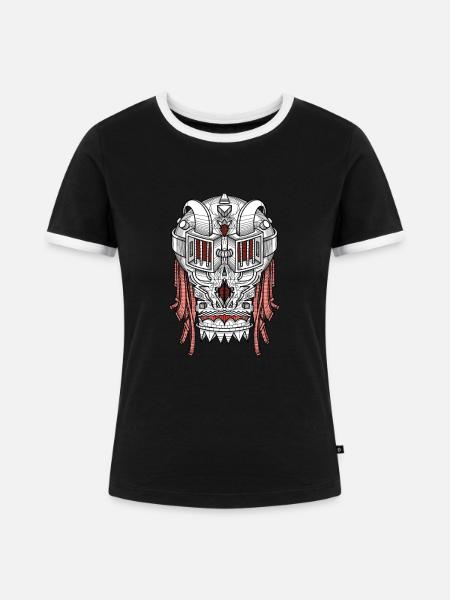 Totenkopf Futuristisch - Frauen Kontrast-T-Shirt - Schwarz/Weiß