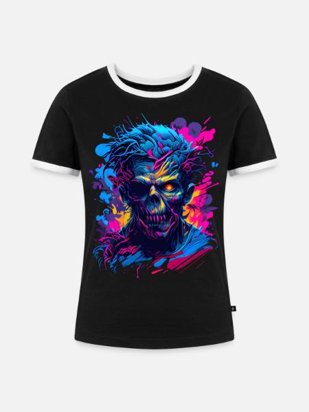 Zombie Head - Frauen Kontrast-T-Shirt - Schwarz/Weiß