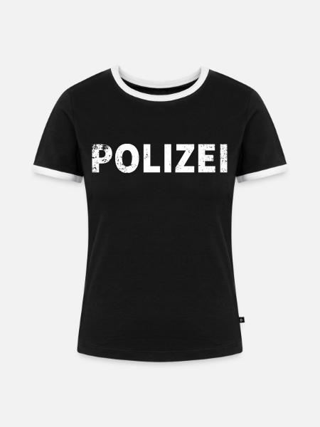 Polizei druck fasching karneval - Frauen Kontrast-T-Shirt - Schwarz/Weiß