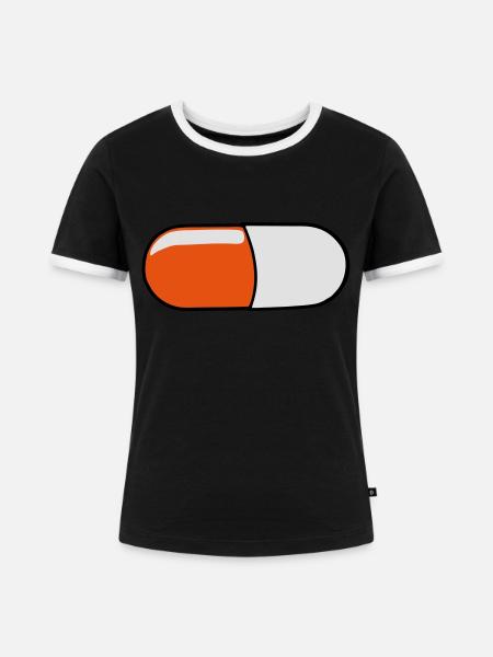 rote Pille - Frauen Kontrast-T-Shirt - Schwarz/Weiß