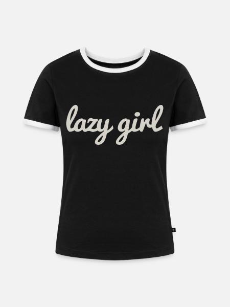 lazy girl - Frauen Kontrast-T-Shirt - Schwarz/Weiß