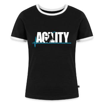 Hund Agility Hunde Training Sport - Frauen Kontrast-T-Shirt - Schwarz/Weiß - Vorne - Selfina (174cm)