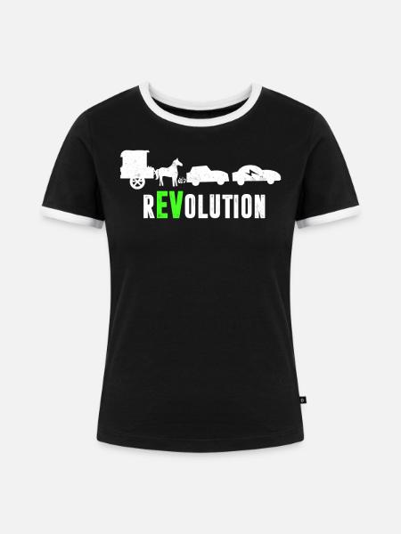 Lustiges Elektroauto rEVolution Elektromobilität - Frauen Kontrast-T-Shirt - Schwarz/Weiß