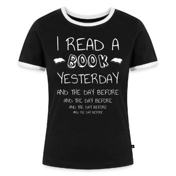 ich habe gestern ein Buch gelesen - Frauen Kontrast-T-Shirt - Schwarz/Weiß - Vorne - Selfina (174cm)