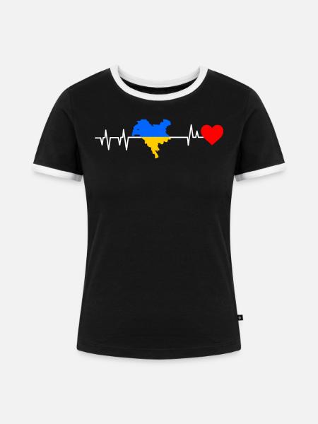 Kiew Herzschlag Geschenk - Frauen Kontrast-T-Shirt - Schwarz/Weiß