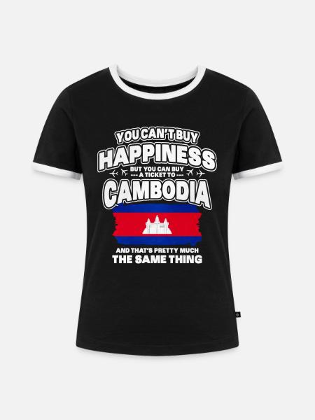Kambodscha - Frauen Kontrast-T-Shirt - Schwarz/Weiß