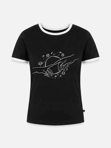 Astrologie Hände Finger berühren - Frauen Kontrast-T-Shirt - Schwarz/Weiß