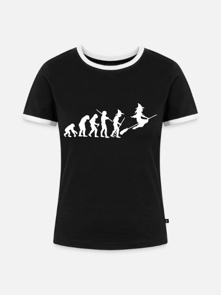 evolution of witch - Frauen Kontrast-T-Shirt - Schwarz/Weiß