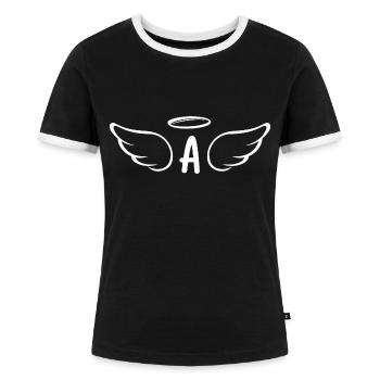 Engelsflügel-Brief - Frauen Kontrast-T-Shirt - Schwarz/Weiß - Vorne - Selfina (174cm)