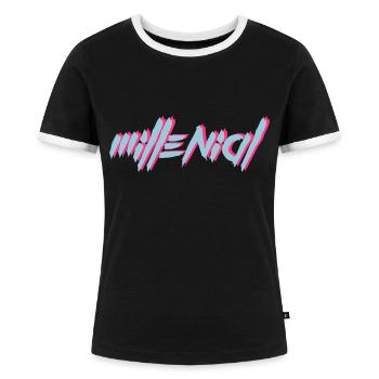 Millenial - Das Shirt für die beste Generation - Frauen Kontrast-T-Shirt - Schwarz/Weiß - Vorne - Selfina (174cm)