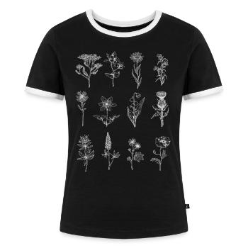 Wildblumen - Frauen Kontrast-T-Shirt - Schwarz/Weiß - Vorne - Selfina (174cm)