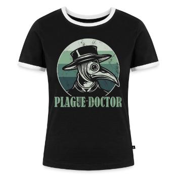 Pest Arzt / Plague Doctor - Frauen Kontrast-T-Shirt - Schwarz/Weiß - Vorne - Selfina (174cm)