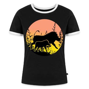 Warzenschwein - Sonnenuntergang Afrika Safari - Frauen Kontrast-T-Shirt - Schwarz/Weiß - Vorne - Selfina (174cm)