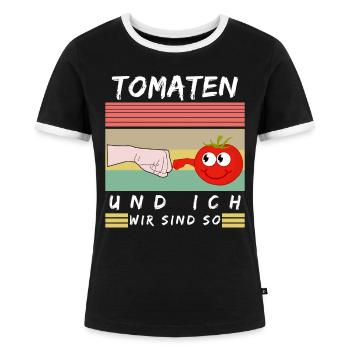 Tomaten und Ich Tomate Spruch - Frauen Kontrast-T-Shirt - Schwarz/Weiß - Vorne - Selfina (174cm)