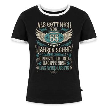 Als Gott mich vor 55 Jahren schuf 55. Geburtstag - Frauen Kontrast-T-Shirt - Schwarz/Weiß - Vorne - Selfina (174cm)