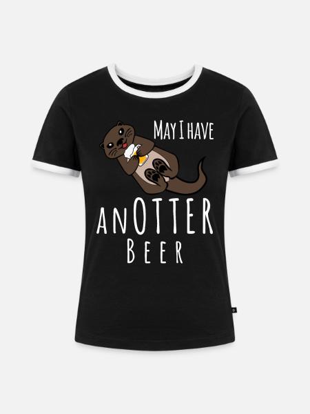 Otter mit Bier - Frauen Kontrast-T-Shirt - Schwarz/Weiß