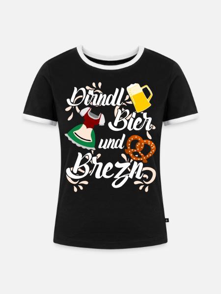 Dirndl Bier und Brezn - Frauen Kontrast-T-Shirt - Schwarz/Weiß